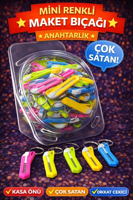 ANAHTARLIK MİNİ RENKLİ MAKET BIÇAK / 84LÜ KAVANOZ